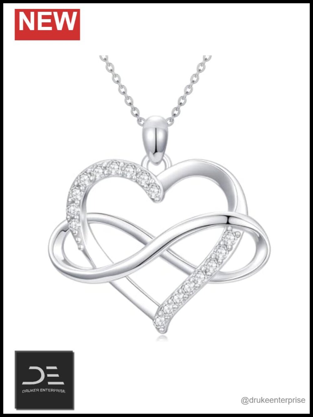 18k Gold Plated Sterling Silver Natural Diamond Infinity Heart Pendant Necklace